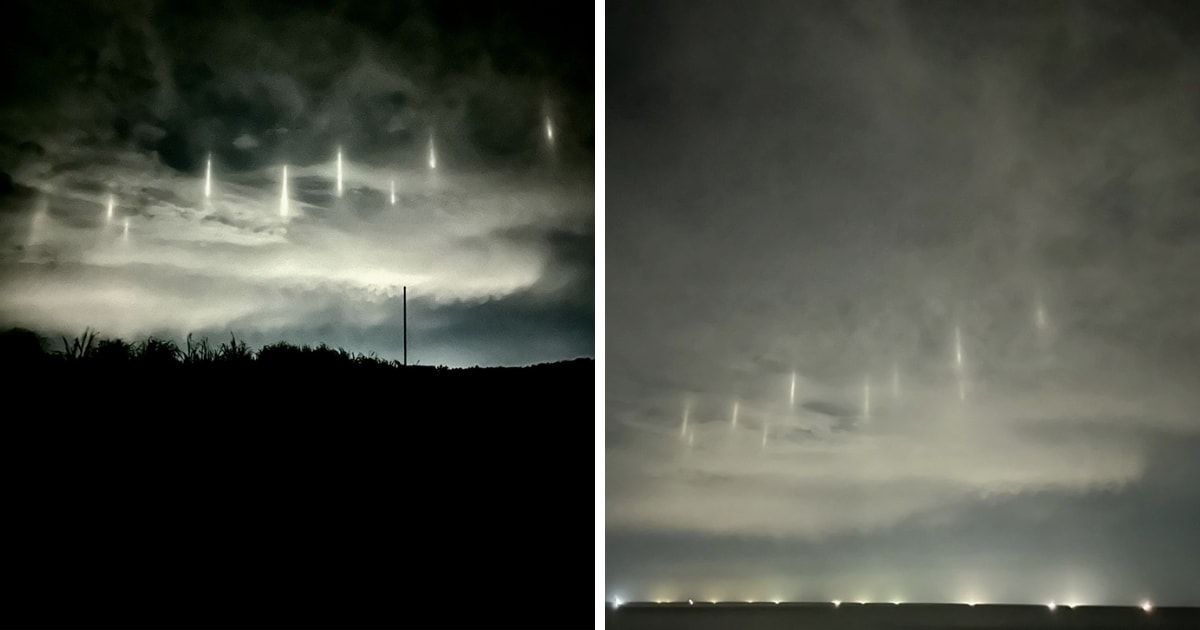 Strange light pillars appear in the night sky of Japanese town, blowing people's minds